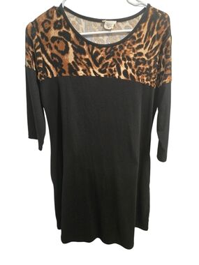 Black and Leopard Print Women’s Tunic Dress M